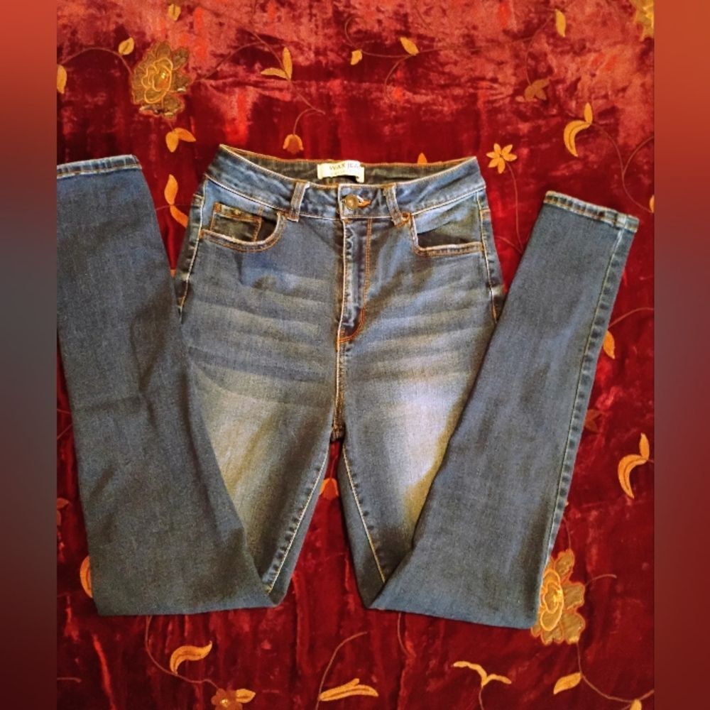 Wax Jean Blue Skinny Jeans with Distressed Details